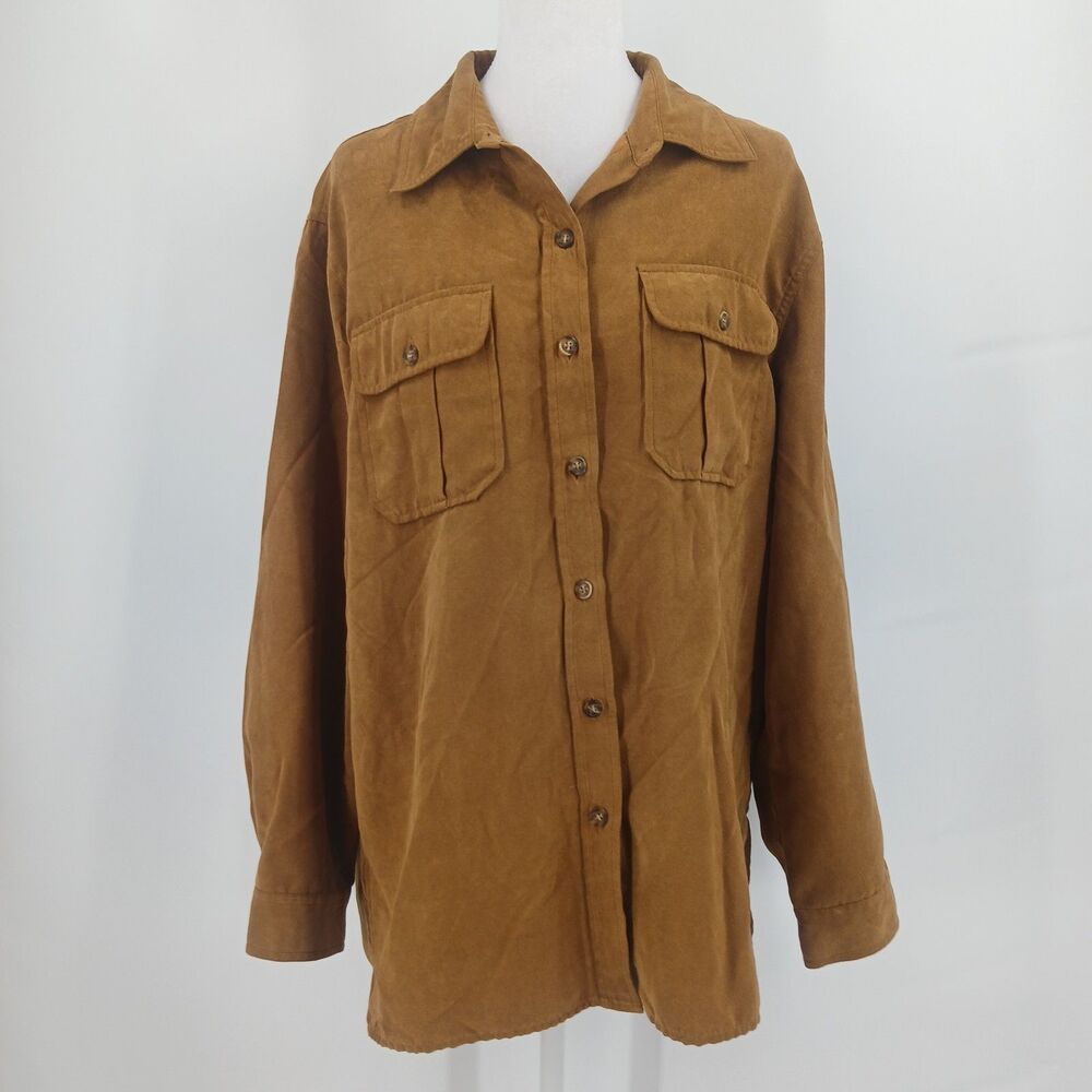 White Stag Women's Tan Brown Suede Button Down Shirt Jacket size medium